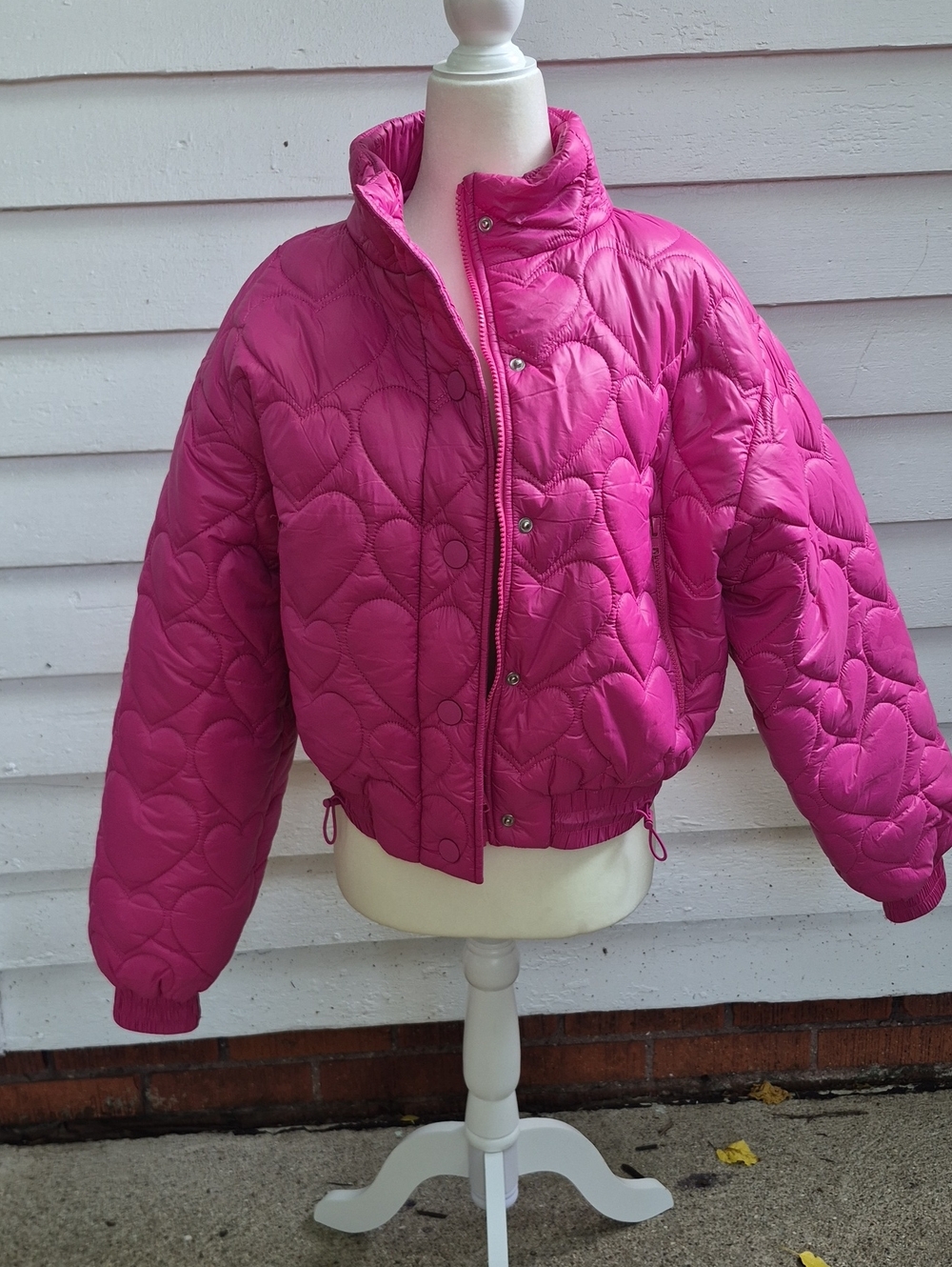 For Love & Lemons Hot Pink Heart Quilted Jacket